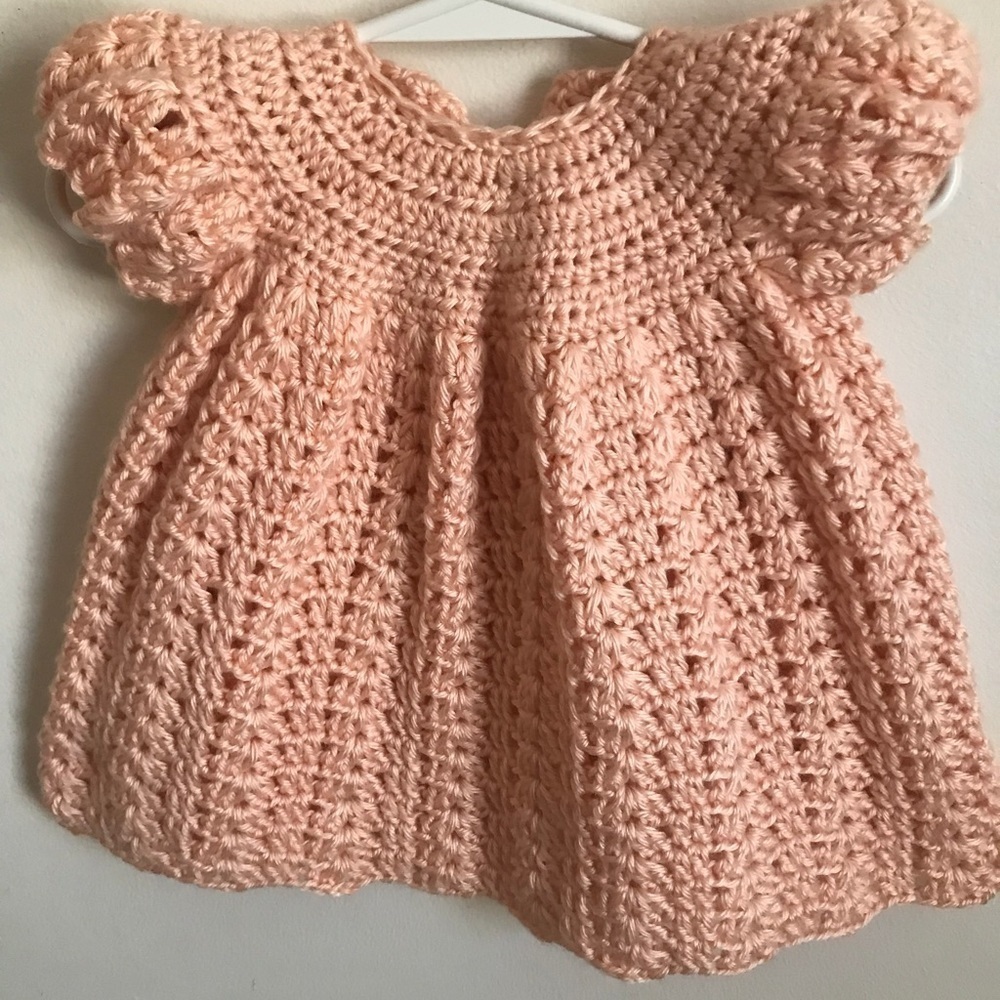 Rare Vintage Swiss Pink Crochet Baby Dress